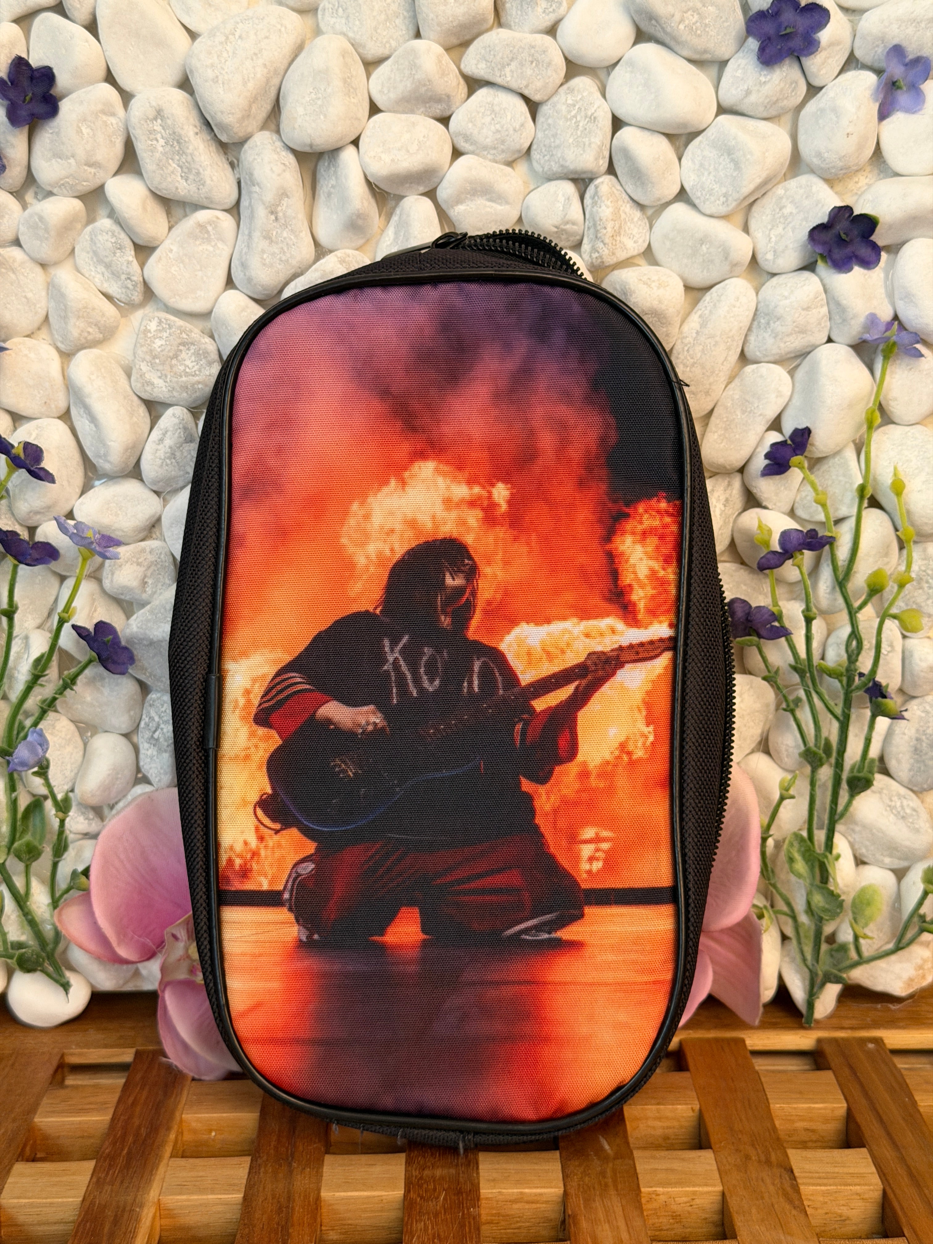 Flame Rock Backpack – Dark Aesthetic Graphic Bag 🔥