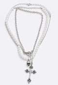DarkPop Pearl Cross Necklace