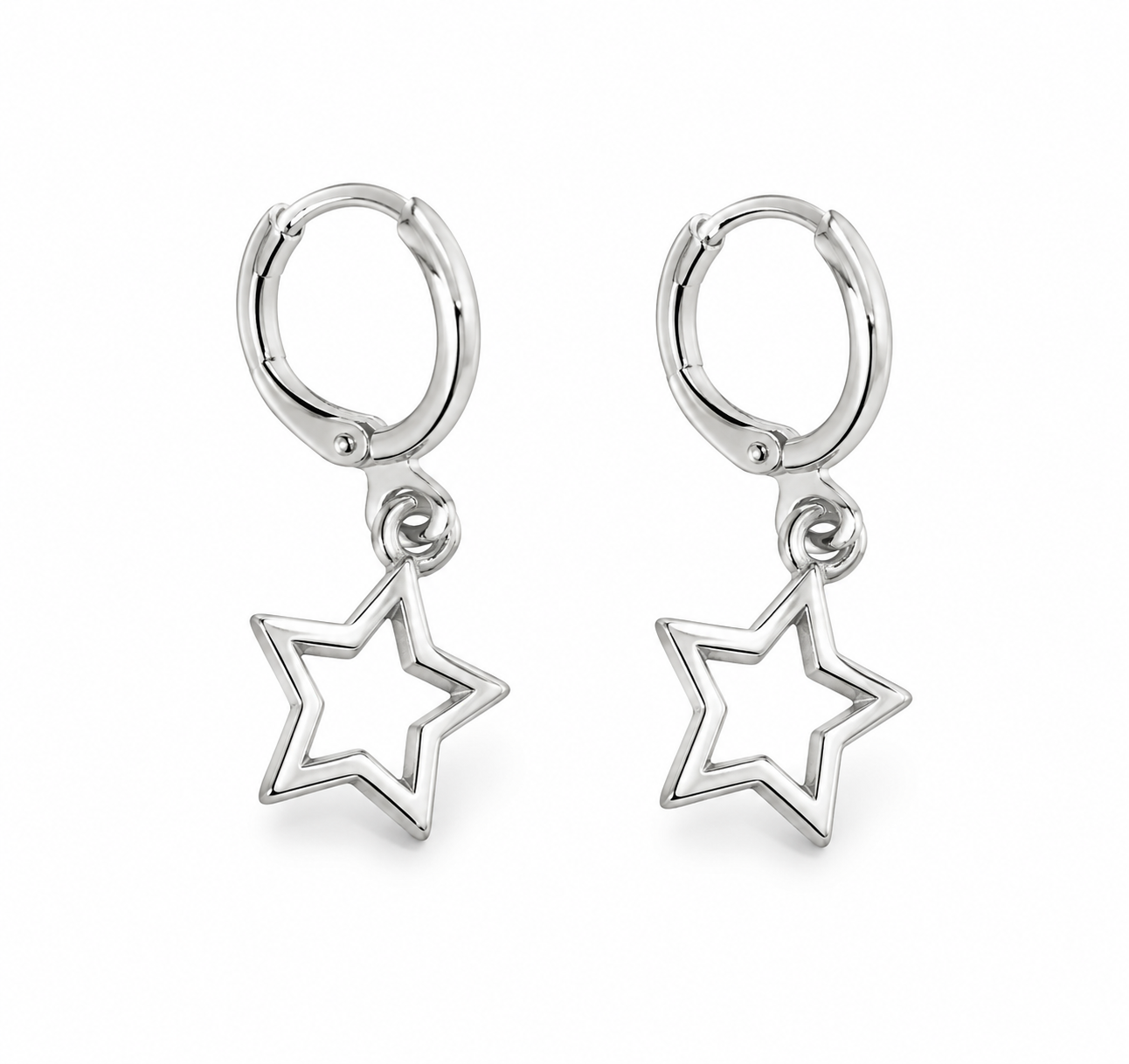 Silver Star Hoop Earrings